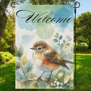 1pc, Bird Welcome Garden Flag, Bird Summer Decorative Garden Flag Banner For Outdoor Home Decor Double Sided Waterproof Flag 12x18inch