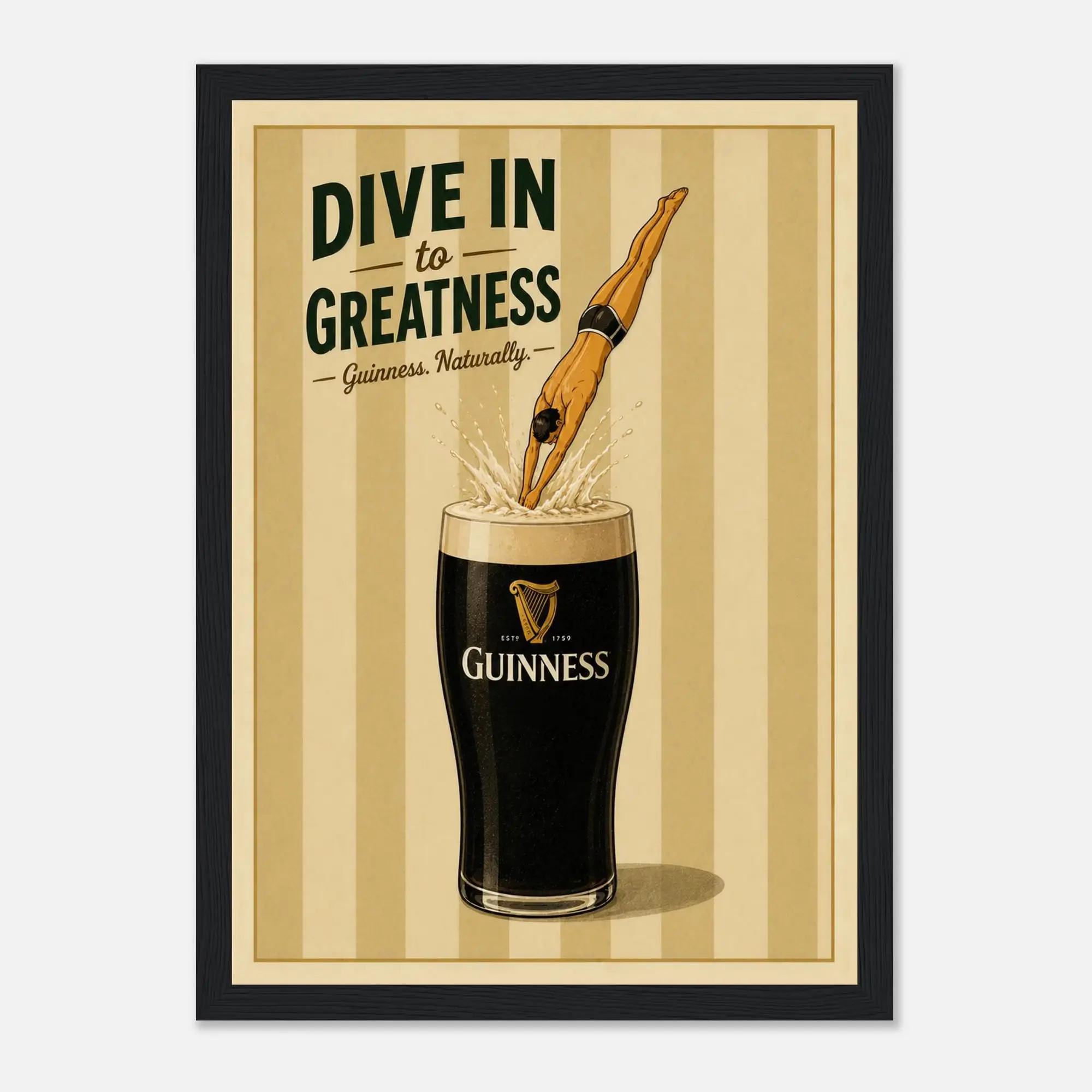 Vintage Guinness Swimming Poster Retro Poolside Bar Wall Art Framed Guinness Advertisement Decor - Print Gift Unframed Poster