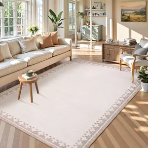 Washable Bordered Printed Rug Large Size Simple Solid Color Soft Non-slip Ultra-thin and Non-shedding Rubber Backing for Bedrooms Children's Rooms Hallways and Living Rooms carpet