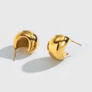 Jc C Shape Earring Gold Plated Minimalist Design for Everyday Wear Stainless Steel 1 Pair