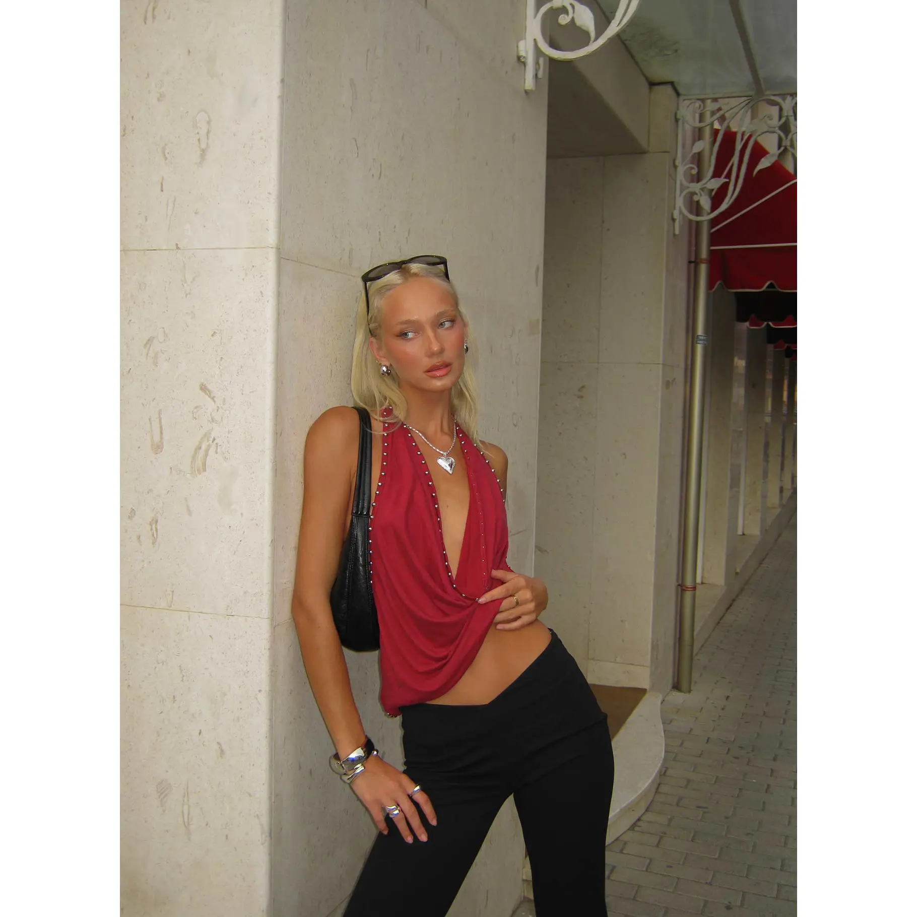 Khoda Studded Halter Top Burgundy