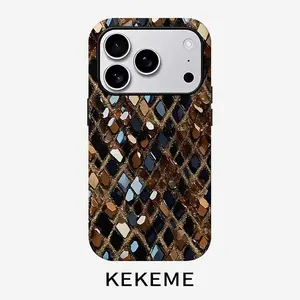 Sparkling leopard print design in amber, stylish and unique 2-in-1 phone case, durable and anti-drop, suitable for iPhone 17 16 15 14 13 12 11 Plus Pro Max Air, Samsung Galaxy S Series and A Series, a gift for friends and family