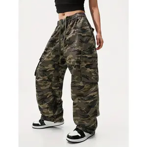 Plus Size Camo Cargo Pants - Women's Casual Woven Fabric with Flap Pockets, Non-Stretch, Machine Washable, Plus Size Design