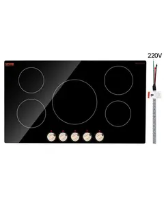 【Summervibes】VEVOR Induction Cooktop,  9200W Electric Countertop Burner, 5 Burner Knob Control Stove, Built-in Induction Cooktop with 12 Temperature Settings, Glass Surface, Auto Shut-Off