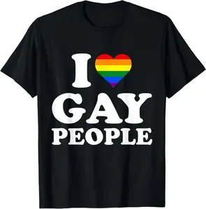 I Love Gay People I Heart Gay People T-Shirt Pure Cotton Graphic Tees Menswear Top: Gifts for Men & Women