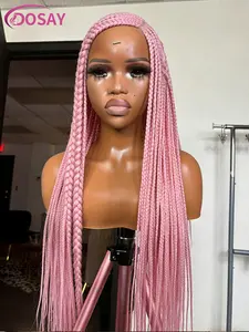 36 inch Pink Colored Side Part Braided Wigs Orange Cornrow Box Synthetic Full Lace Front Wig Knotless Full Hand Tied Braids for Black Women