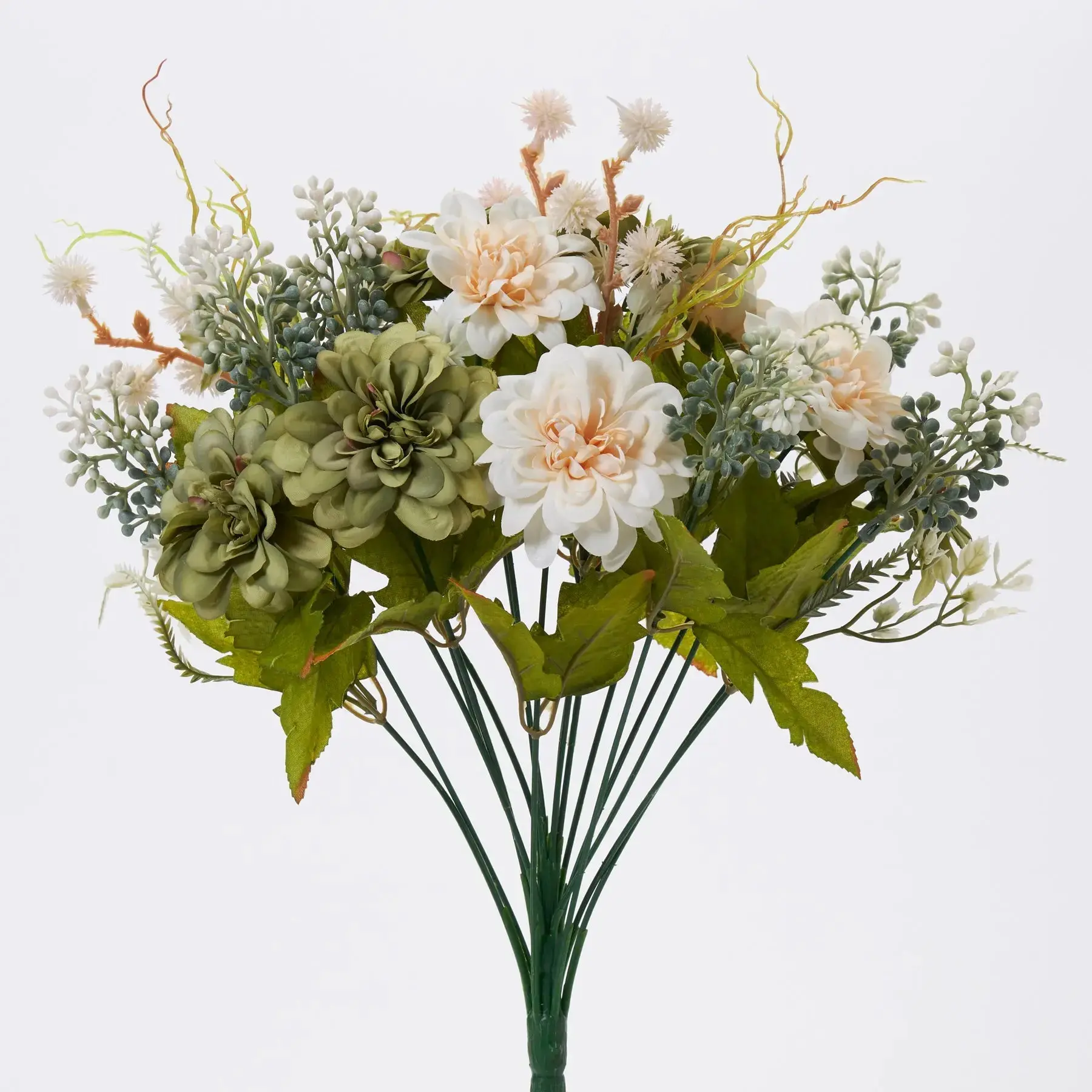 18" Faux Dahlia, Berry & Fern Bush Spring Floral Bouquet - Dahlia Artificial Flowers, Bouquet Artificial Flowers for Room Decor, Floral Decor, Plants
