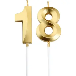 18th Birthday Candles,Gold Number 18 Cake Topper for Birthday Decorations Party Decoration