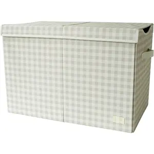Recycled Fabric  Chest Storage Box -   Storage Box, Sturdy  Bins -  Organizer for Bedroom - Toybox Basket with Lid for , , Boys, Girls - Gingham Beige