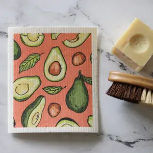 Coral Avocado Swedish Dishcloth