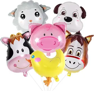6 Pcs Farm Animal Balloons, Foil Balloons, Cartoon Balloons Kits for Kids Birthday Party Zoo Decorations Supplies, Cute Dog Pig Sheep Donkey Chicken Cow Shaped Balloons