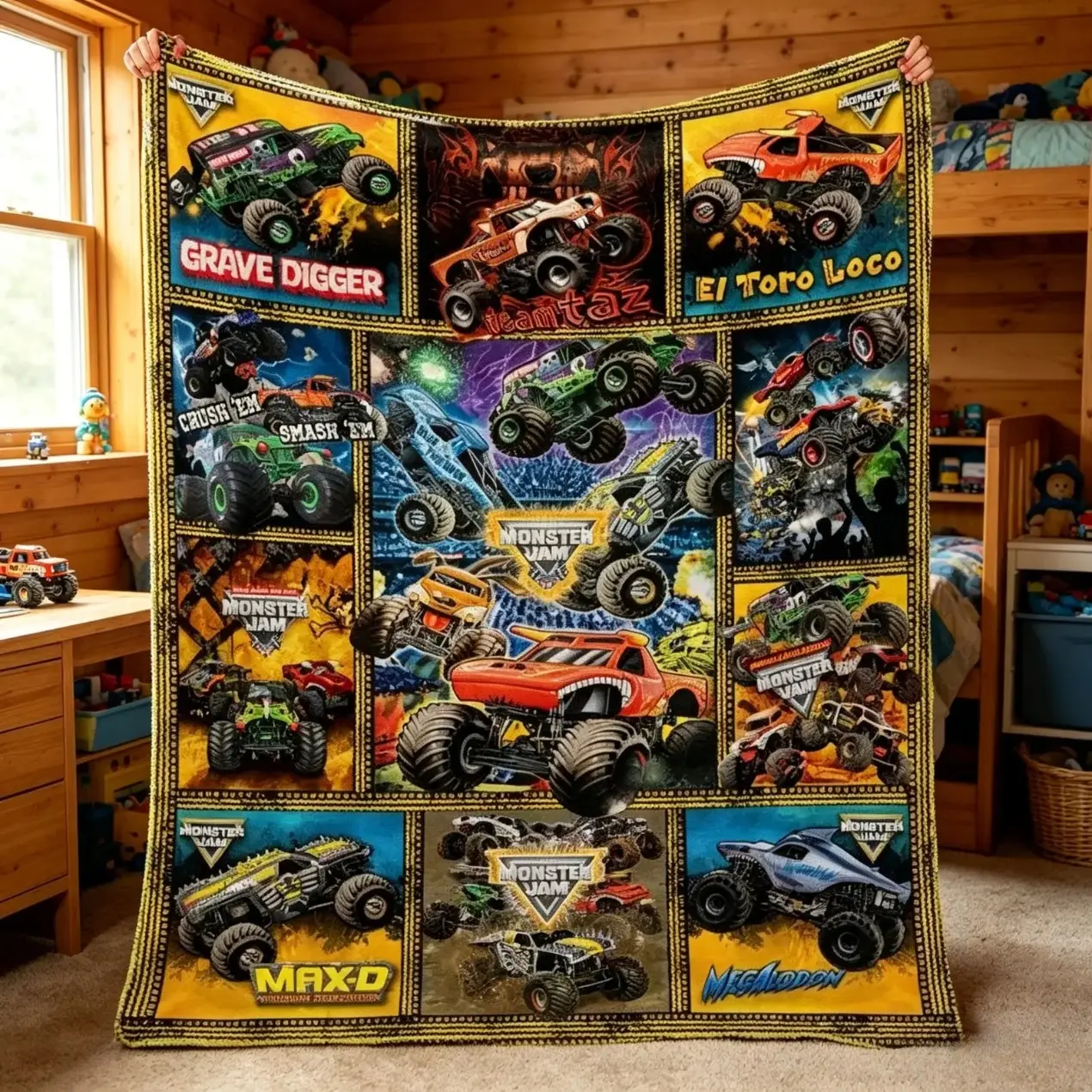 Monster Jam Inspired Funny Flannel Blanket Monster Truck Print Soft Cozy Lightweight AC Throw Blanket Adults Sofa Bed Bedroom Living Room Office Travel Camping Movie Night Home Decor Halloween Gift Birthday Christmas Viral Racing Truck Blanket