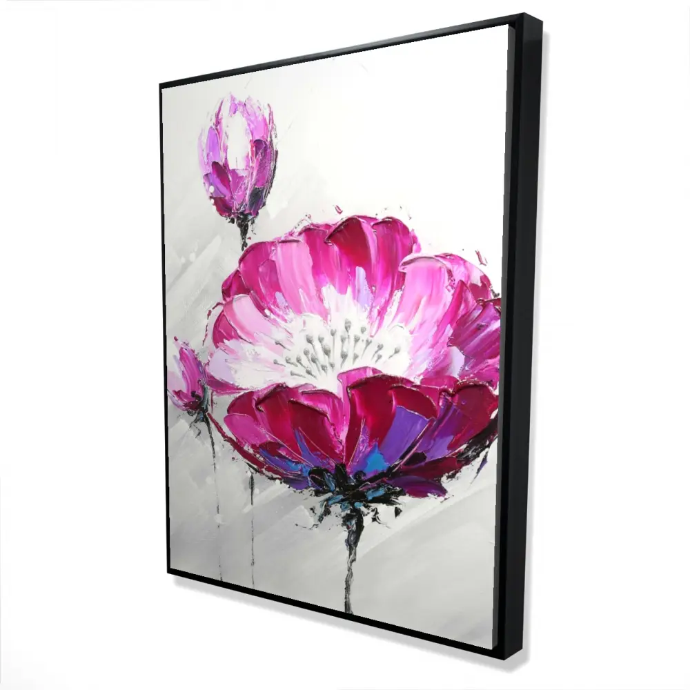 36x48 in. 360-Degree Hangable Fuchsia Wild Flower Botanical Framed Canvas Wall Art, Contemporary Modern Art Design, Colorful Style Vibrant Hue Flower Pieces, Home Inspo Decor for Bedroom, Home Supplies Posters & Prints