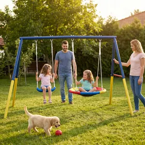 [DealsForYouDays] Mersco Heavy-Duty Metal Swing Set - 440lbs Capacity Stand with 32" Saucer Swing, 26.2" Belt Seat, Sturdy Kids Outdoor Play Equipment for Backyard Decor, Outdoor Stuff for Kids,summerwins