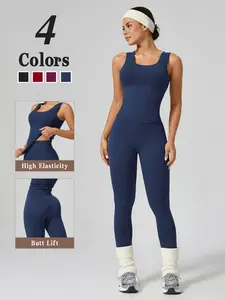 Women's Seamless Yoga Set with High Elasticity Tank Top & High-Waisted Leggings for Outdoor Sports Fitness and Yoga Butt Lift