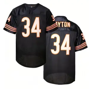 Men'S V-Neck American Football Jersey, #34 Payton Embroidered Polyester Sports Shirt, Loose-Fit Knit Athletic Top for Training & Party, All-Season Comfort