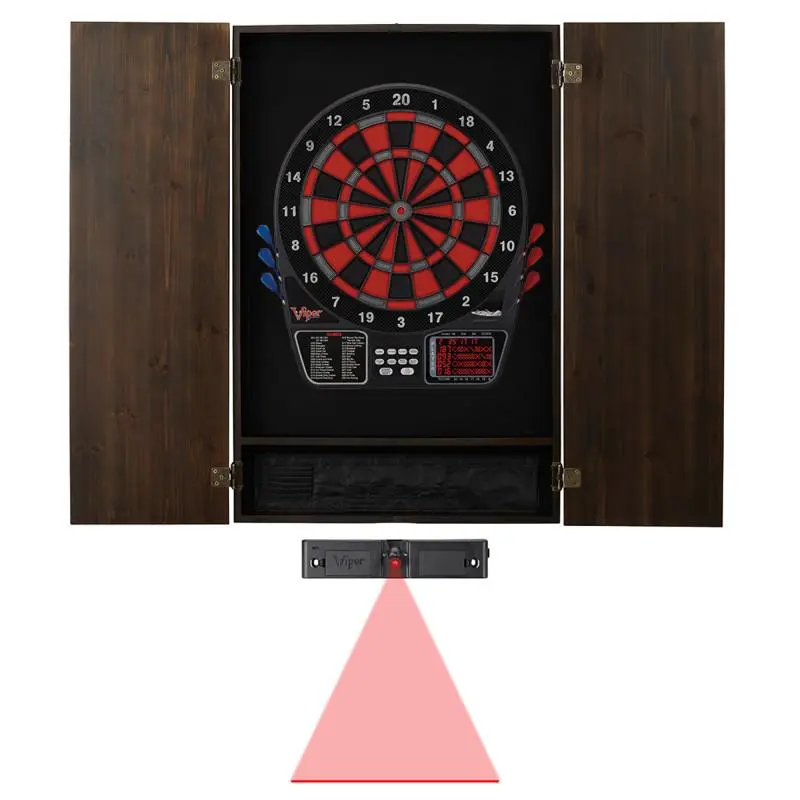 Viper Metropolitan Classic Regulation Size Solid Pine Wood Espresso Soft Tip Dartboard Cabinet Set with 797 Electronic Unit, Laser Line, 15.5” Target Face, Stand, Enhanced Durability for Game Room
