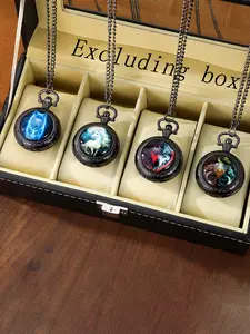 Vintage pocket watch flip cover antique copper nostalgic classic necklace watch commemorative gift pendant quartz 4-piece set