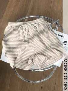 Women's Summer Elastic Drawstring Waist Pockets Shorts, Knitted Pineapple Plaid Striped Fabric, Casual & Suitable For Home, Sportwear