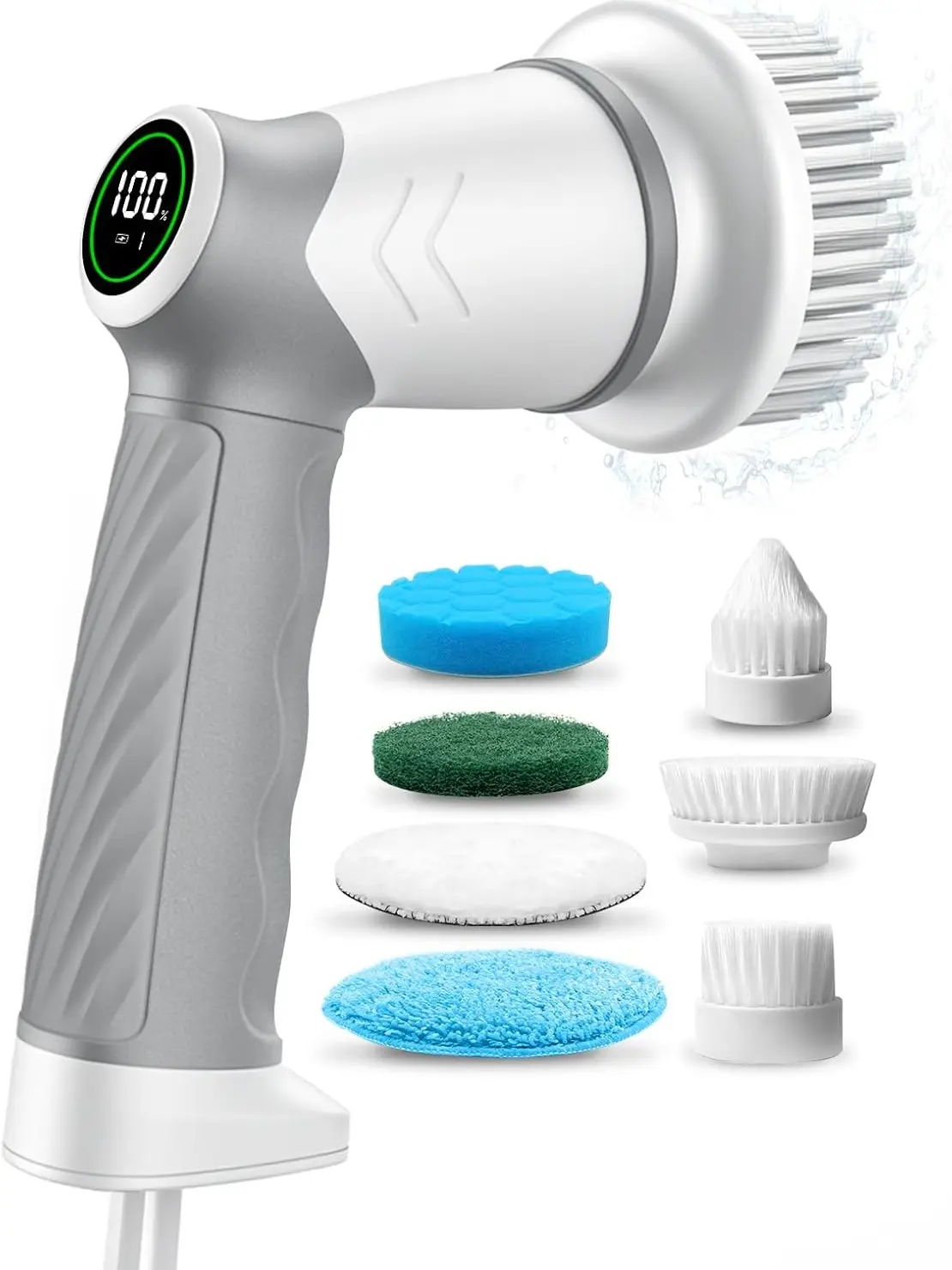 DAESUNG Electric Spin Scrubber, Cordless Power Scrubber & Electric Cleaning Brush with 7 Replaceable Heads, Dual Speed IPX7 Waterproof Handheld Scrubber for Bathroom, Shower & Tile Cleaning