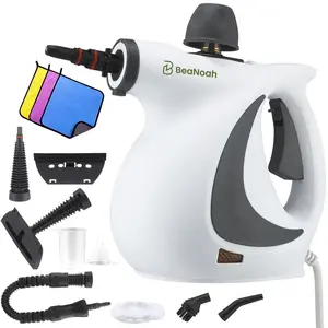 BEANOAH HANDHELD Portable & Powerful Steam Cleaner with 12 Accessories & 3 Microfiber Cloths for Home Car Furniture Upholstery Grout & Tile Deep Cleaning