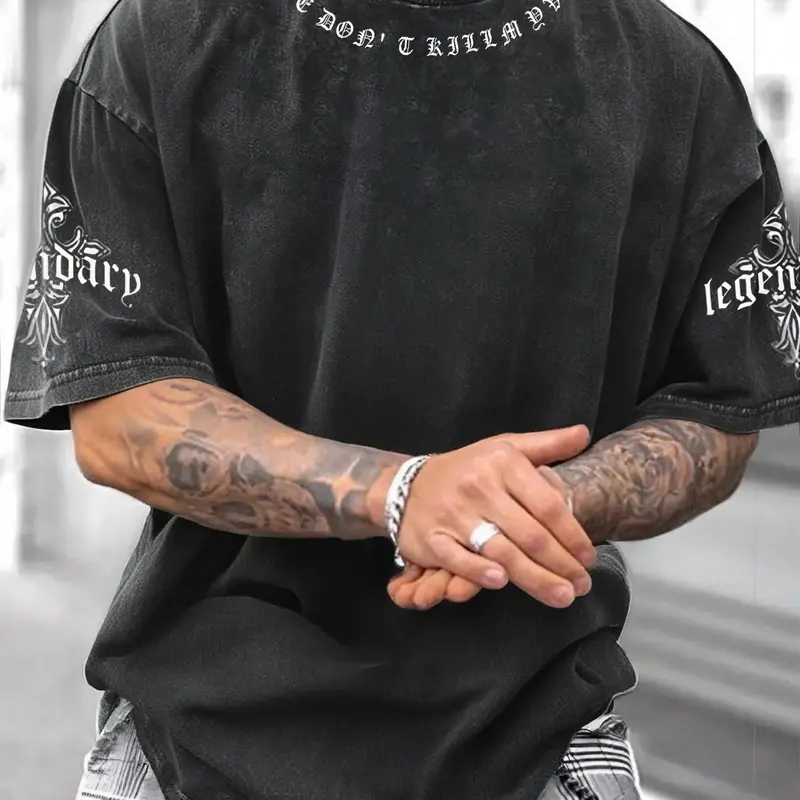 Men's Casual Sporty Short Sleeve Shirt, Letter & Cross Print, Comfortable Round Neck Tee, Gym Workout Shirt for Outdoor Gym Streetwear, Athletic Sports Clothing, Casual Sportswear, Casual Sports Tops, Casual Fitness Wear, Short Sleeved