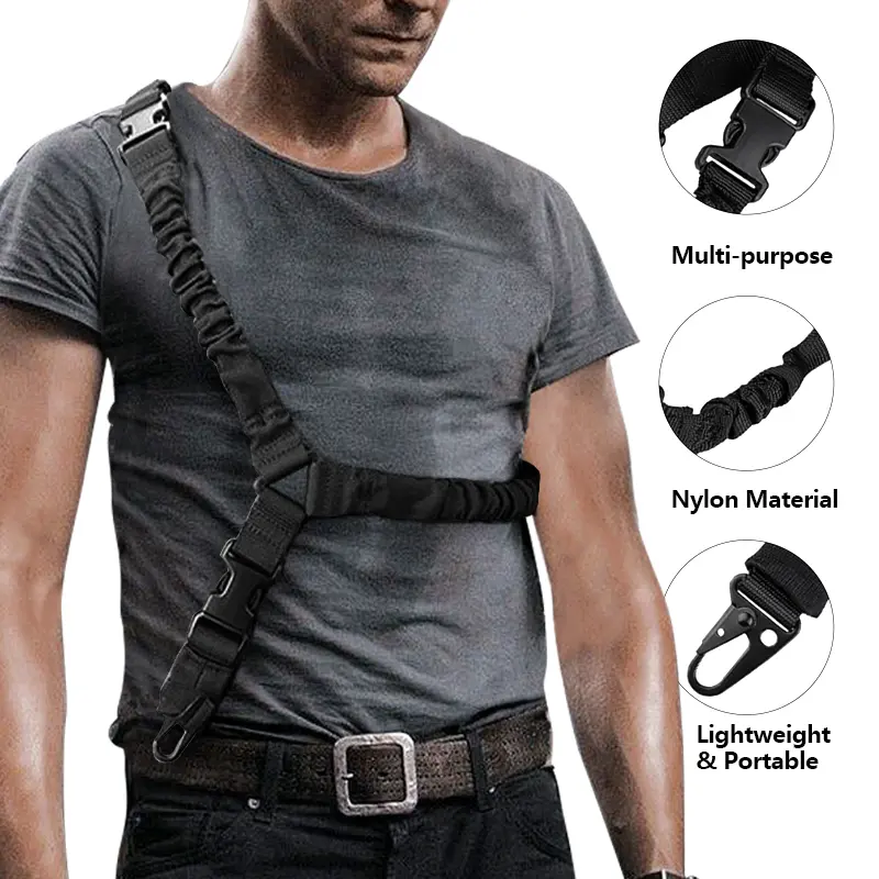 Adjustable Tactical Single-Point Rifle Harness Sling - Metal Hook, Length Adjuster, All-Seasons Outdoor Shooting Hunting Gear (Olive Green, Khaki, Black)