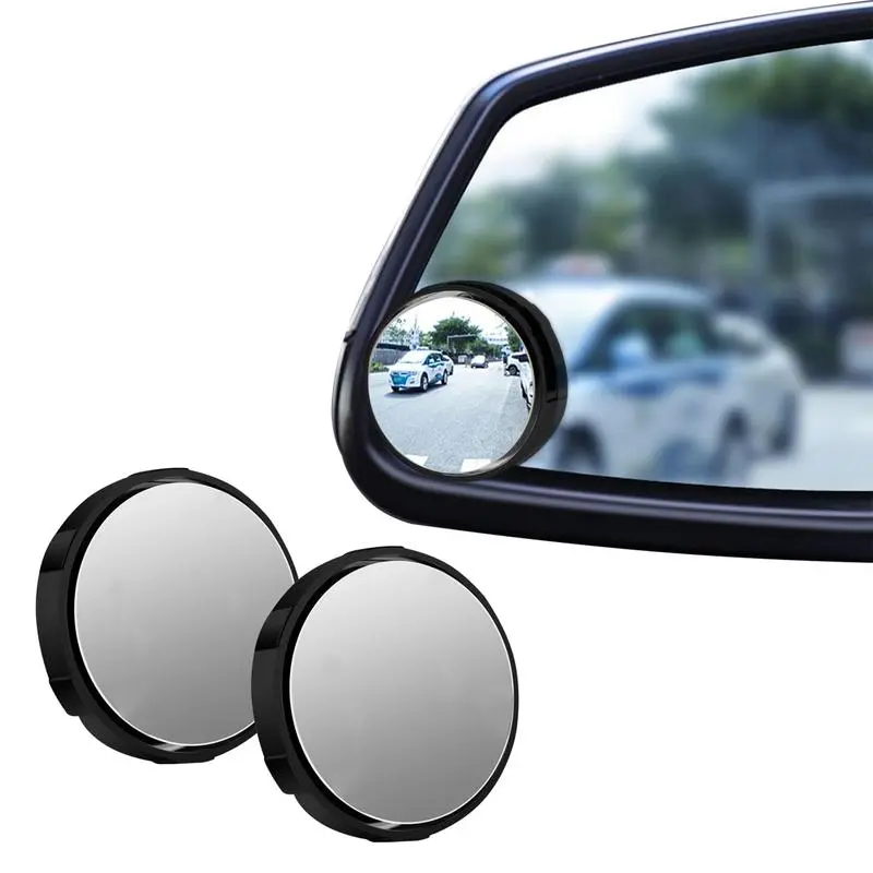 2PCS Round HD Glass Convex Rear View Mirror with Frame, 360 Wide Angle Side View Mirror Automotive Accessories with Self Adhesive Back for Car, SUV and Trucks, Black, Rearview Mirror
