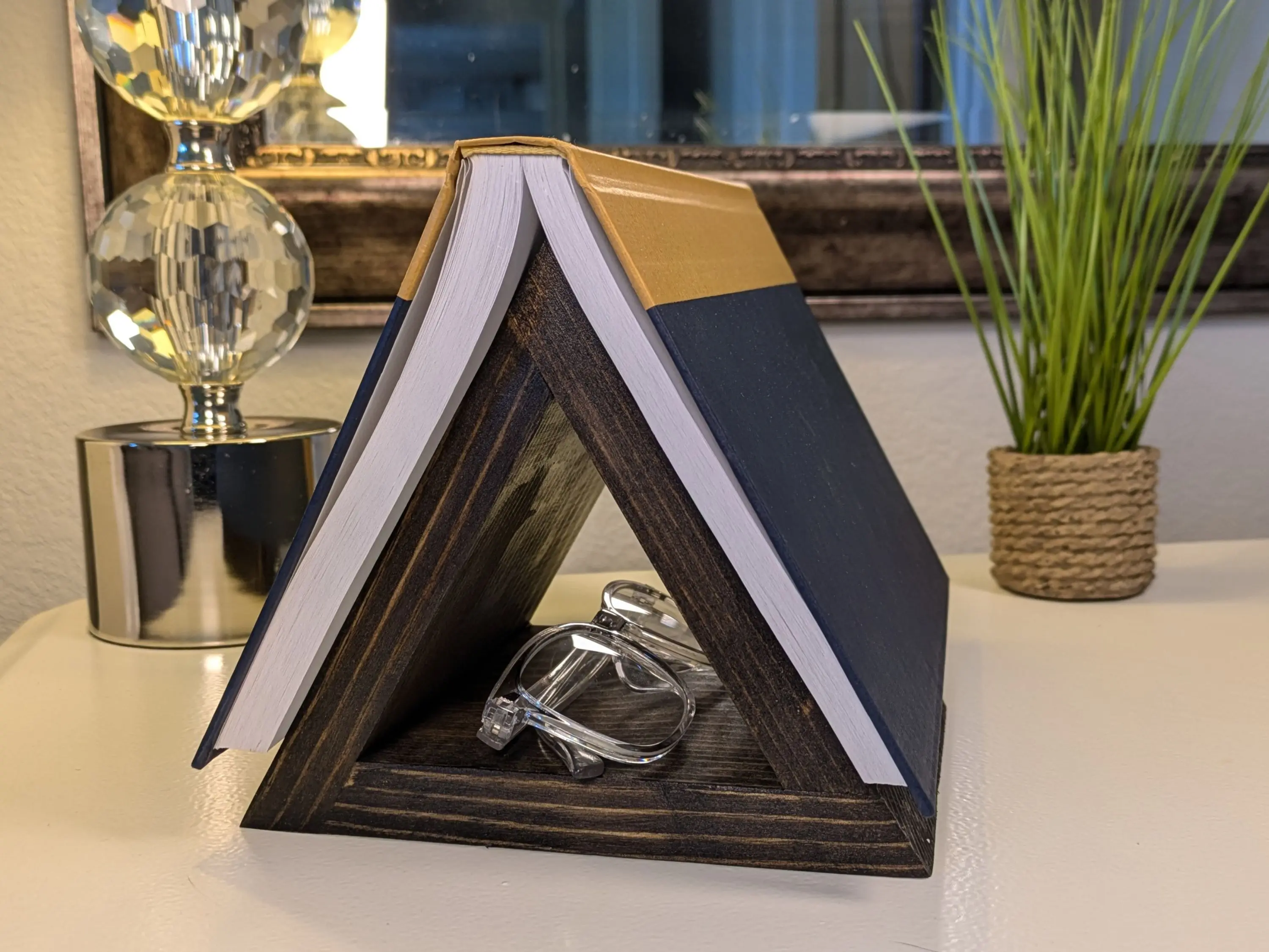 Handmade Wooden Book Stand - Dark Walnut Finish Bookmark Holder - Perfect Gifts for Readers & Her