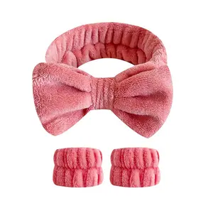 New European and American 3-piece set of flannel butterfly bow women's plush leopard print face wash headband with high elasticity hair accessories