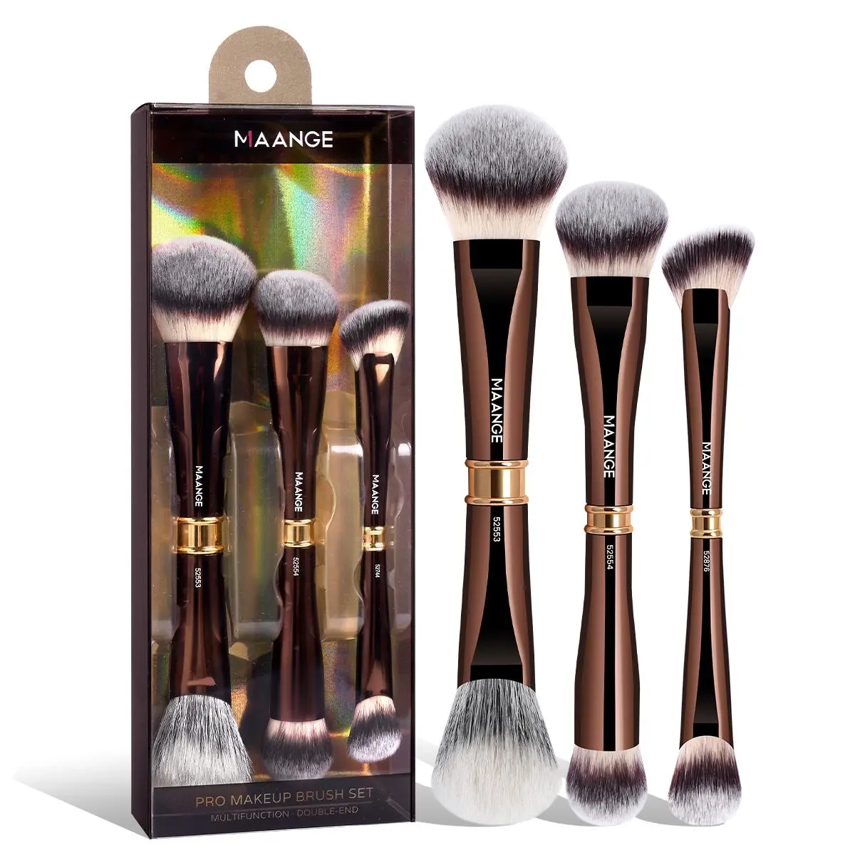 MAANGE Metal Tube Double-Ended Makeup Brushes, Dual Ended Brushes, Contour Brush, Powder Brush, Brush Set for Blending and Contouring, Makeup Tools, Gift for Women & Girls, Face Makeup Brush, Cosmetic Brushes