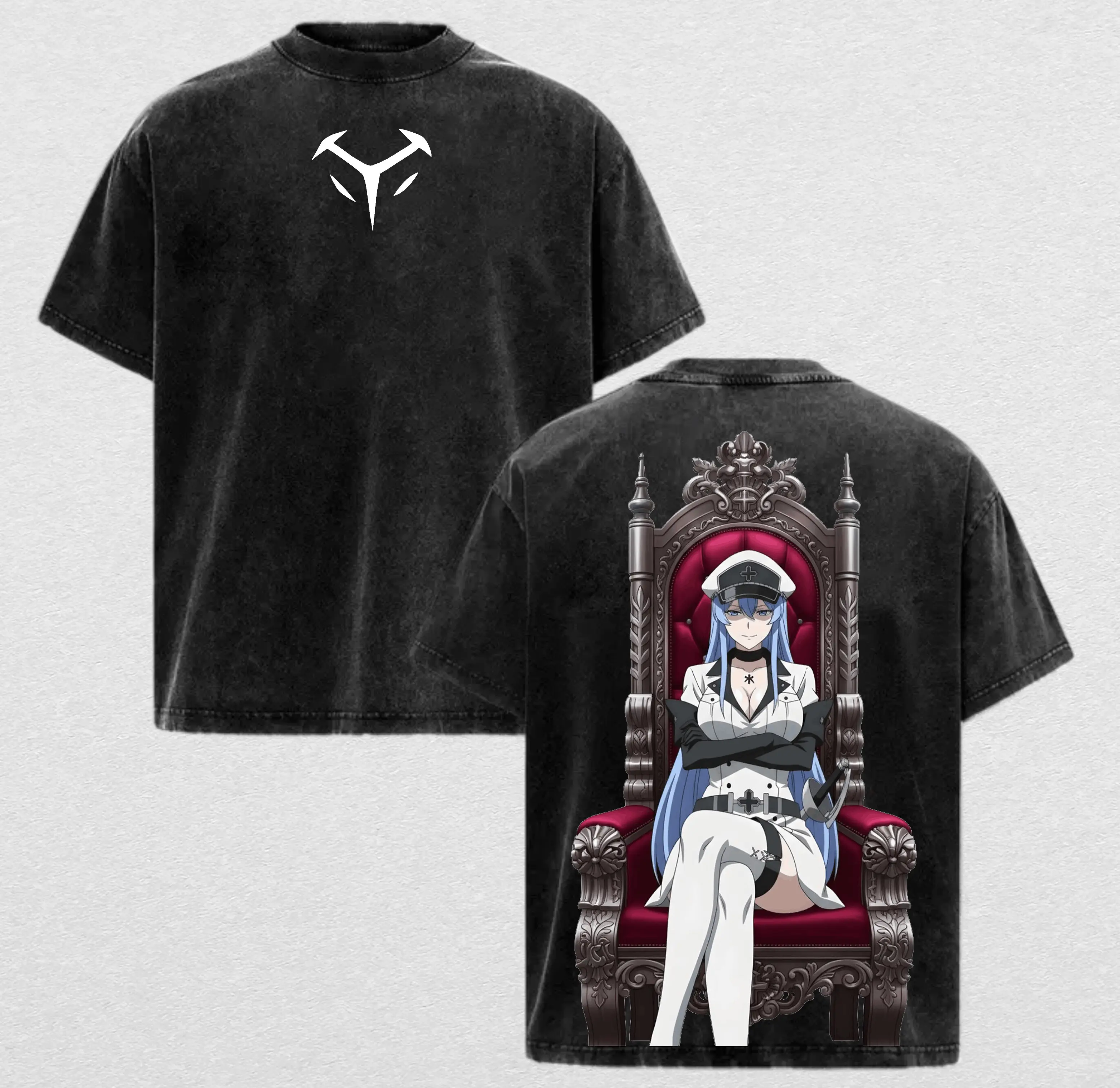 Esdeath Akame ga Kill Anime Vintage Washed Black T-Shirt | Premium Heavyweight Cotton Oversized Streetwear Tee | Perfect Gift for Otaku Anime Fans