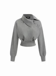 Asymmetrical Neck Long Sleeve Cinched Waist Sweatshirt