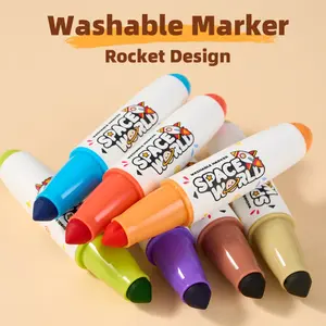 12-36 Color Dual-Ended Rocket Marker Pens, Student Art Thick Tip Acrylic Watercolor Markers, Fun Stamp Design, Rich Colors, Washable