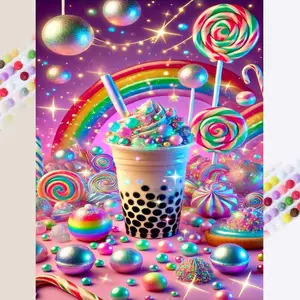 1pcs 5D DIY handcraft diamond painting kit, 5D diamond art set, DIY decoration, rainbow, milk tea, lollipop diamond painting kit full round drill DIY, mosaic, diamond art, DIY art home decoration, suitable for Halloween and Christmas, Handicraft.