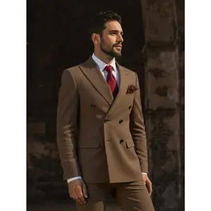 Men's Suit Slim Fit 2 Piece Tuxedo Set - Double Breasted Jacket Business Wedding Blazer & Pants