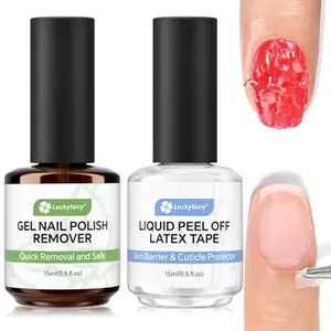 Luckyfairy Gel Nail Polish Remover: 15ml Nail Polish Remover with Liquid Latex for Nails Peel off, Fast & Easy Remove Gel Polish in 2-5 Minutes, No Soaking or Wrapping, Cuticle Protectors