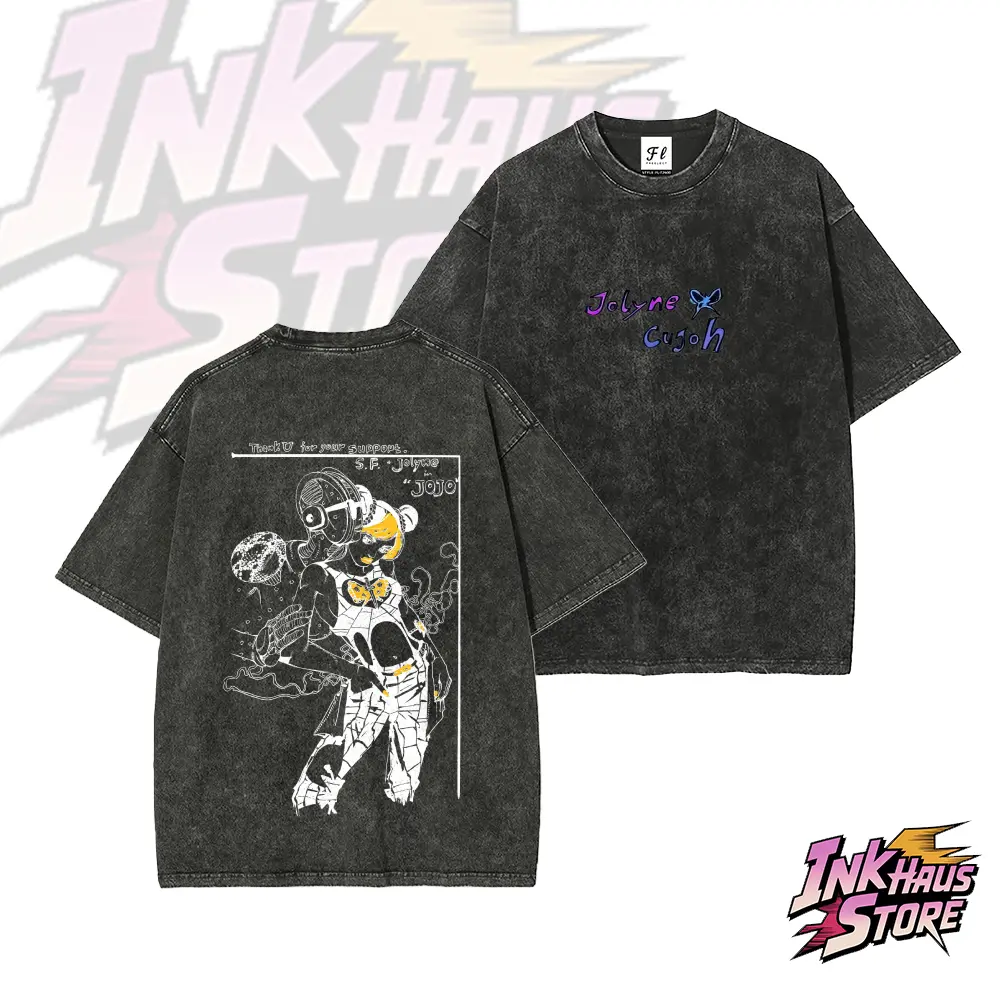 JoJo's Bizarre Adventure Part 6: Stone Ocean Jolyne Cujoh & Stone Free Anime--Short Sleeve Cotton Unisex Retro wash Tee