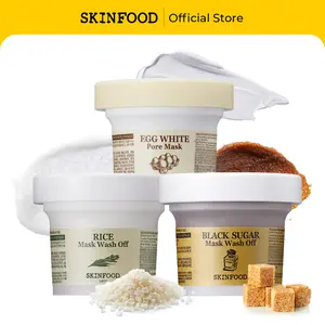 [SKINFOOD Official] Wash-Off Mask Trio | Black Sugar + Rice + Egg, Scrub and Exfoliating Face Mask for Smooth Skin, Pore Purifying and Tightening Clay Mask with Egg Albumin Extract, 3 x 4.23 oz. (3 x 120g)