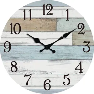 Wall Clock Battery Operated 10 Inch Silent Non-Ticking Coastal Country Style Decorative for Living Room, Kitchen, Home,Bathroom, Bedroom, Laundry Room
