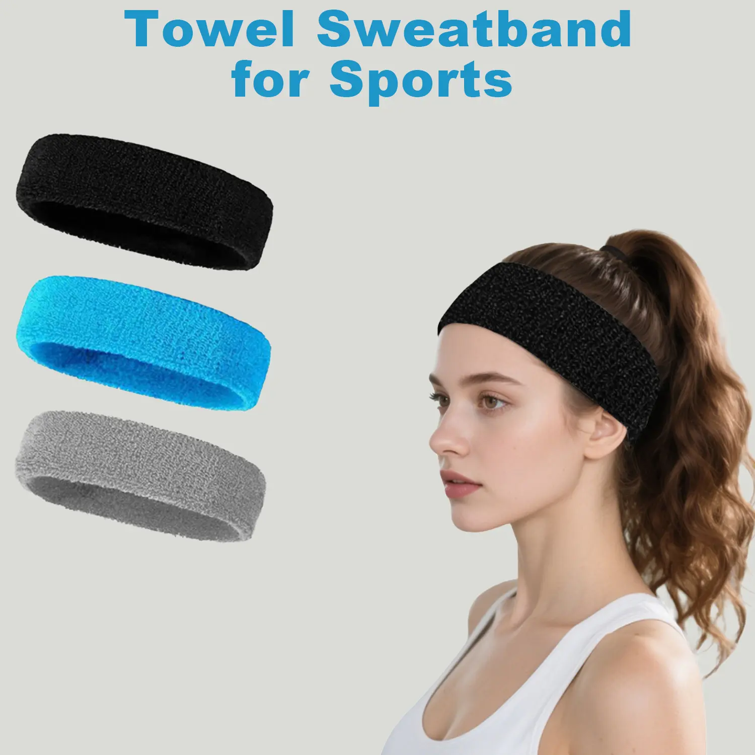 2-Pack Sports Headbands, Breathable Sweat-Wicking Quick-Dry Terry Cloth Bands for Yoga, Pilates, Running, Gym, Workout Headband Sweat Absorbing Headband
