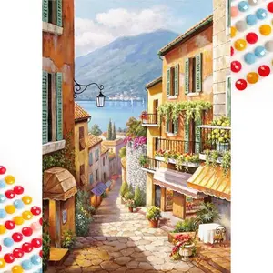 5D DIY Diamond Art Painting Kit, European Street Scene Mosaic Design, Canvas Art Wall Decor, Perfect Gift for Birthday, Anniversary