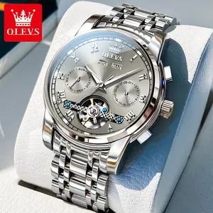 OLEVS brand hollow design multi-function dial men's watch flagship new luxury high-end luminous waterproof automatic mechanical watch 6607