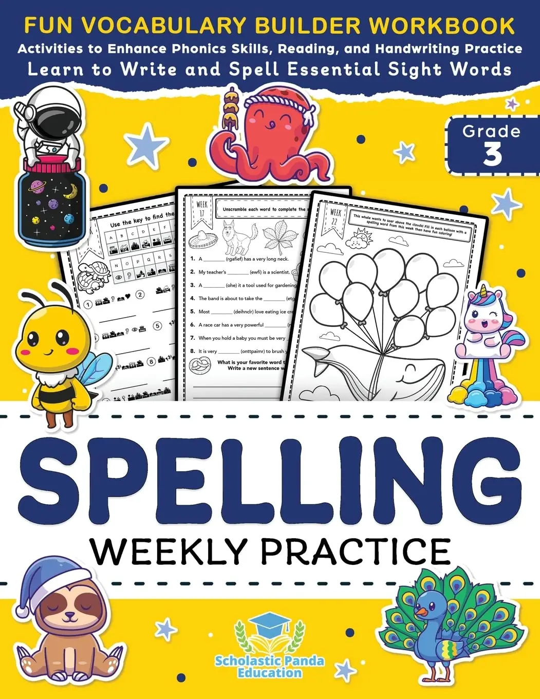 Spelling Weekly Practice for 3rd Grade: Vocabulary Builder Workbook to Learn to Write and Spell Essential Sight Words Phonics Activities and Handwriti -- Scholastic Panda Education - Paperback