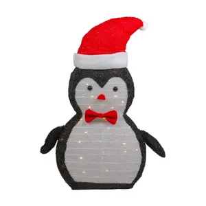 Northlight 28" LED Lit Tinsel Penguin in Santa Hat Outdoor