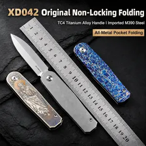 Mulight EDC XD042 Pocket Tool- Clipless & Non-locking Slipjoint, All Metal, M390 edge, Titanium Handle, Top flipper, bearing pivot system, every day carry