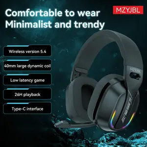 MZYJBL Wireless gaming headphones, compatible with PS5/4, Nintendo Switch, and PC, supporting Bluetooth 5.4 and 2.4GHz dual frequency, equipped with noise-canceling microphone, RGB lighting effect, Type-C interface, and 26-hour battery life