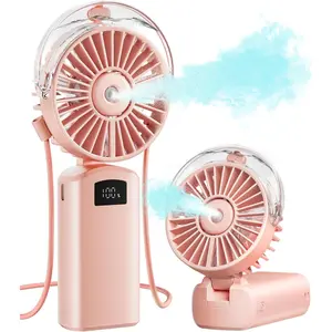 Portable Misting Fan,water bottle fan 180° Foldable Handheld, 3 Speeds USB Rechargeable, Spray Water Mist with LED Digital Display, Personal Cooling Mini Hand Fans for Travel, Hiking, Concert, Outdoor, Pink