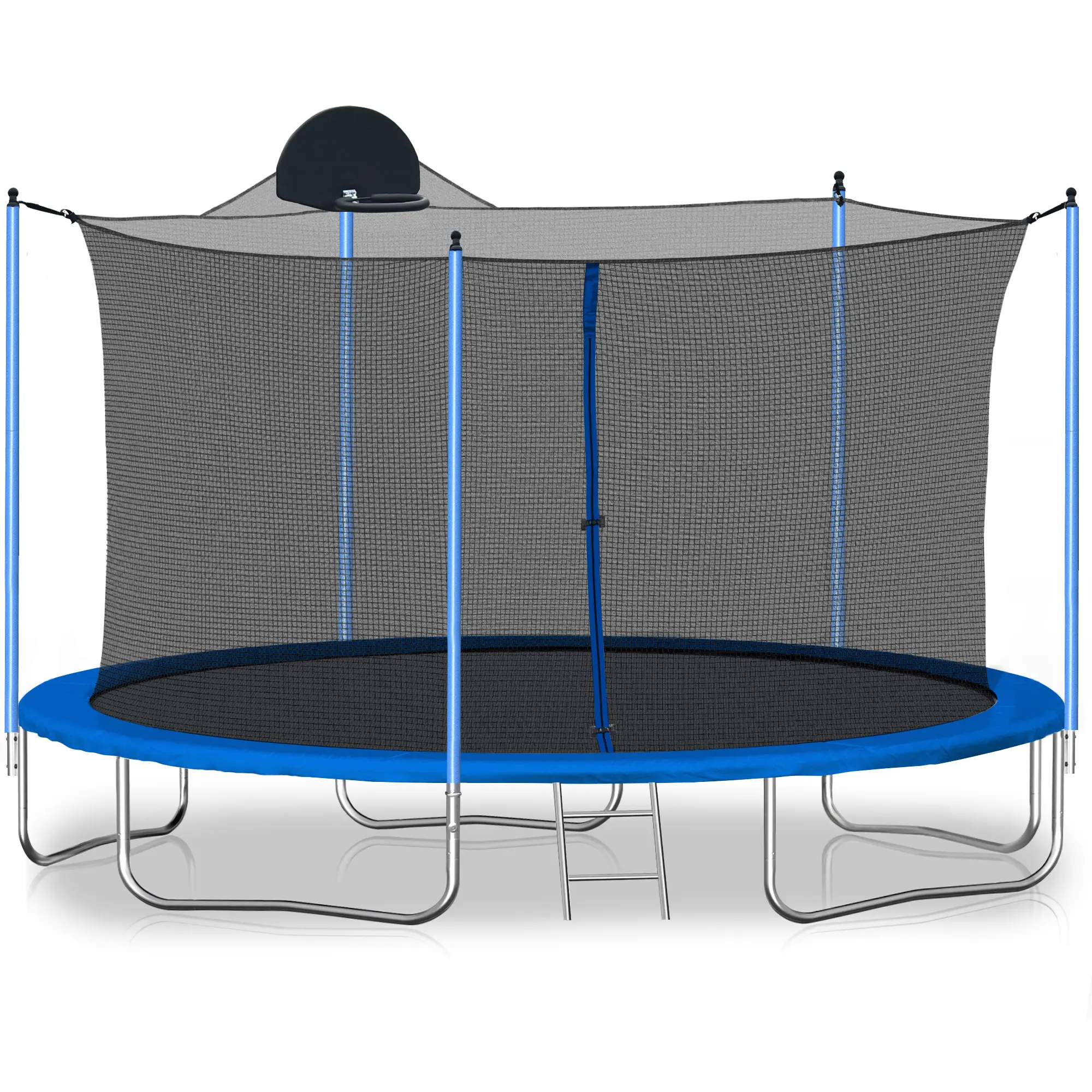 12FT Backyard Trampoline with Basketball Hoop, Safety Enclosure Net and Ladder, Outdoor Trampoline for Kids and Adults