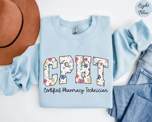 Floral CPHT  T-SHIRT or Sweatshirt , Flower CPhT Shirt, Certified Pharmacy Technician , Pharmacy Tech Sleeve Unisex